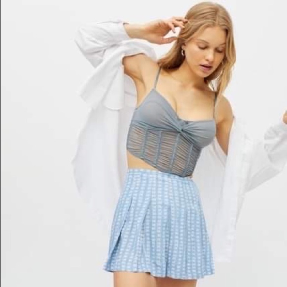 Urban Outfitters Blue & White Pleated Mini Skirt